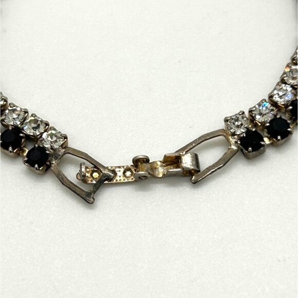 Vintage Tennis Bracelet With Black & Clear Rhinestones Silver Tone 6.5 Inches Lo - Picture 5 of 11
